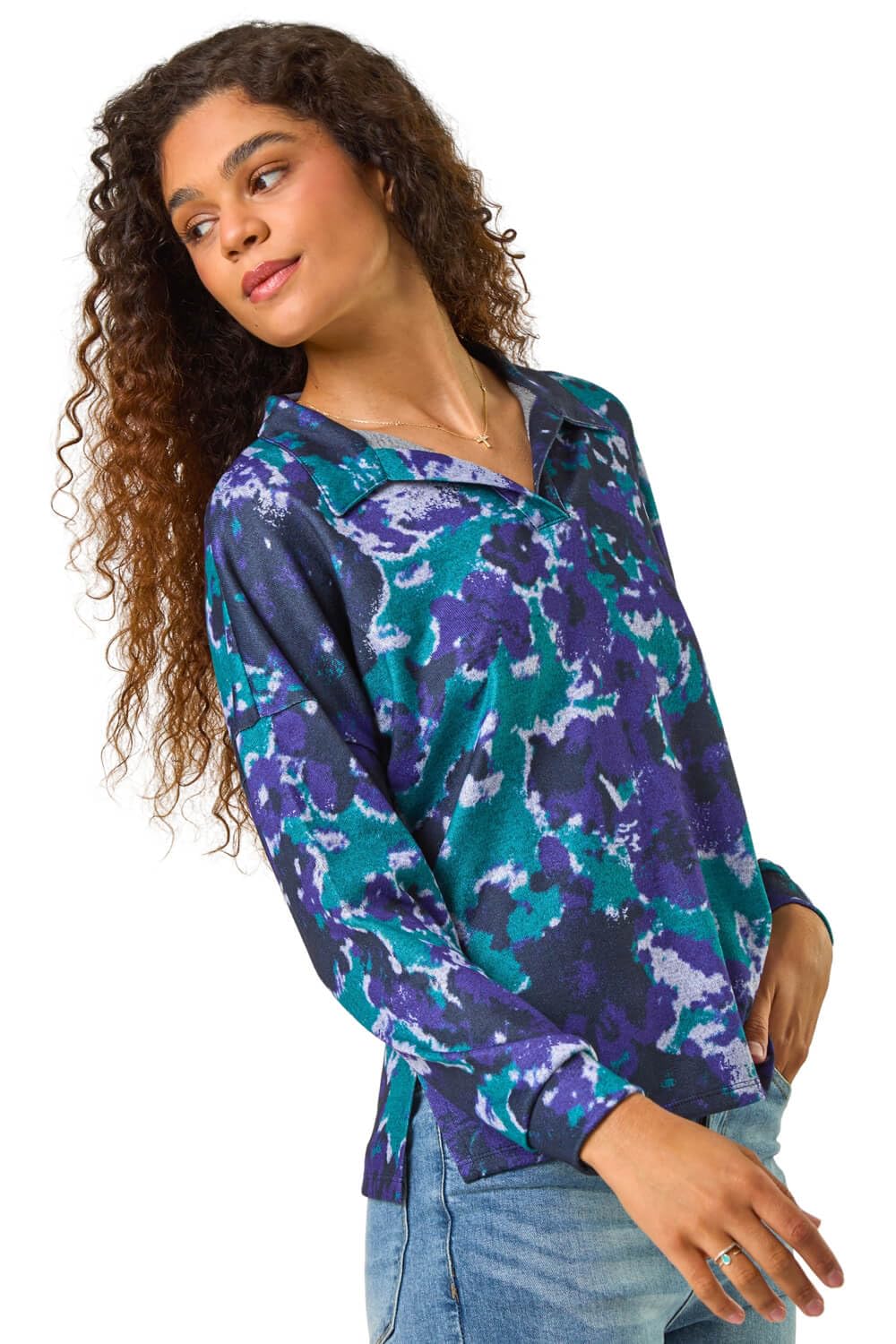 Roman Originals Collared Shirt - Ladies Long Sleeve Blouse Spring Everyday Summer Top Evening Vacation Work Holiday Long Sleeve Smart Casual - Navy Purple - Size 20