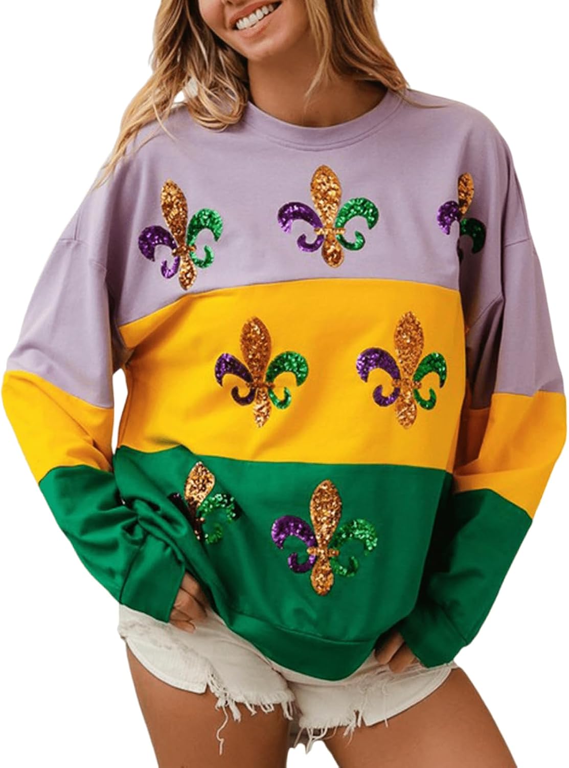 Sweatshirt for Women Sequined Graphic Crewneck Long Sleeve Casual Pullover Sweatshirts Tops Outfit