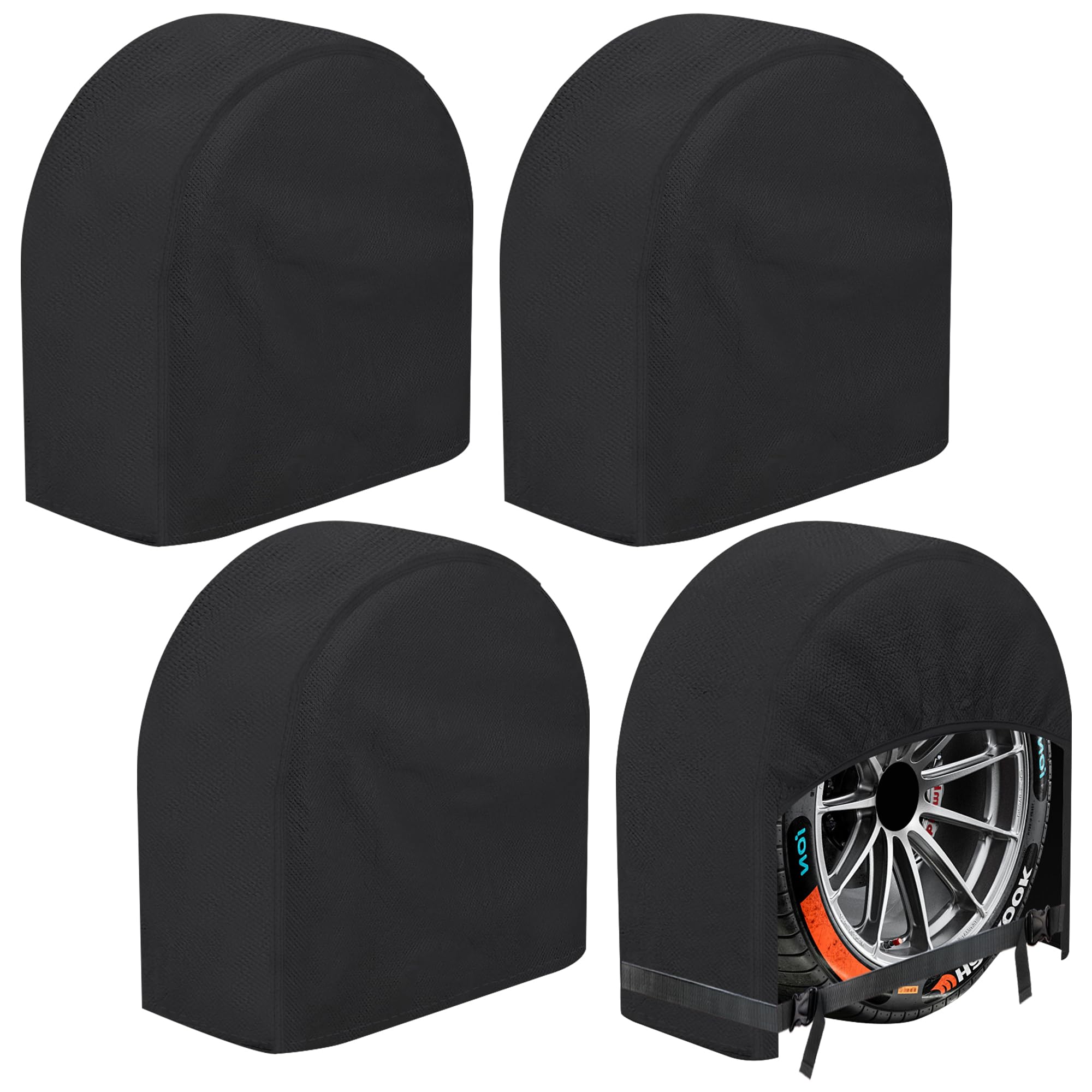 K-Musculo RV Tire Covers 4-Pack, 5 Layer Nonwoven Waterproof Wheel Covers for RV Wheel Travel Trailer Camper Truck SUV, Fit 24-26 Inch Tire Diameter (Black)