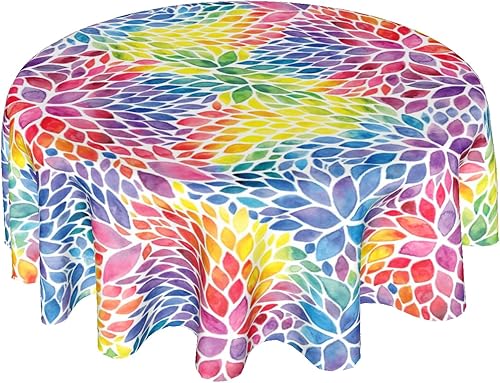 Giwawa Mantel floral de acuarela arcoíris  Mantel de flores coloridas para mesa redonda de flores circulares de 60 pulgadas para picnic fiesta