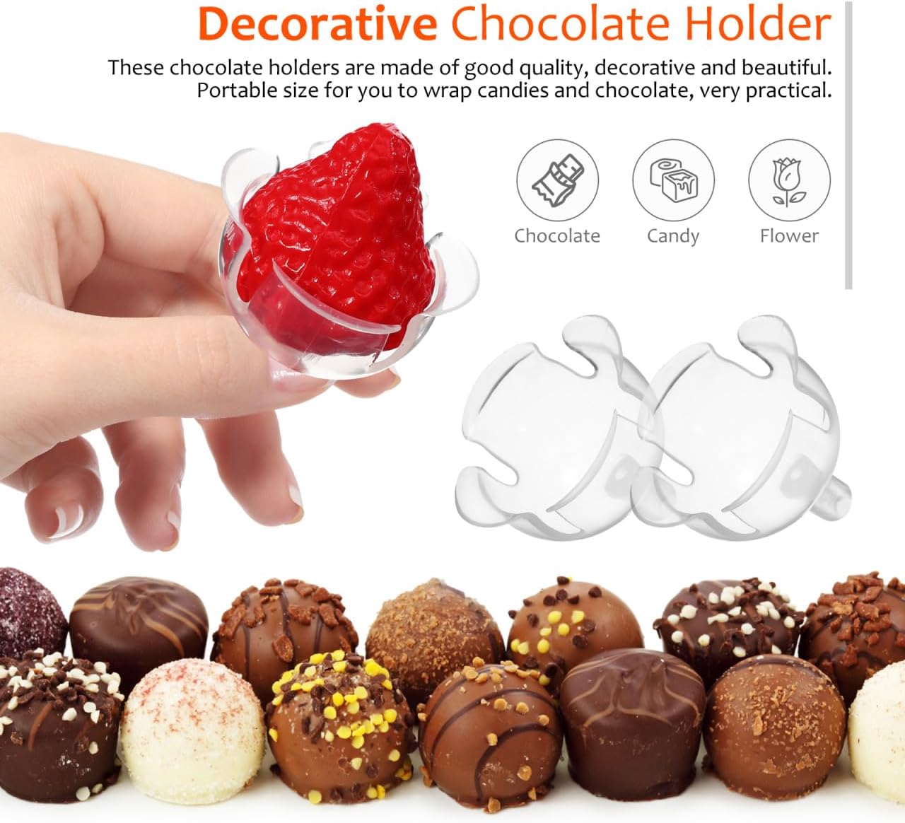 HAKIDZEL Clear Chocolate Flower Holders 100Pcs Candy Bouquet Plastic Base for DIY Chocolate Ball Cake Decoration Party Supplies