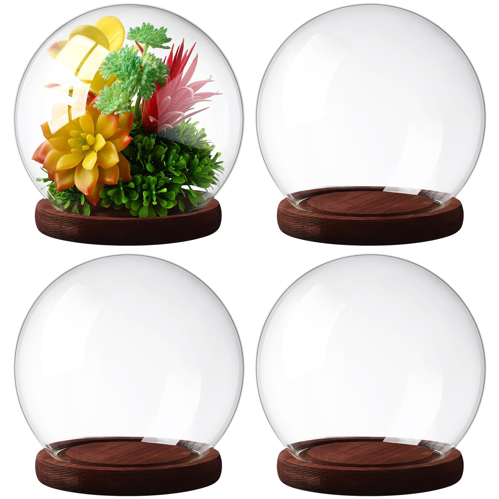 Tuanse 4 Pieces Glass Dome Display Showcase Glass Globe And Display Dome with Wood Base DIY Craft Keepsake Globe Display Case Gifts for Women Wedding Tabletop Centerpiece Decoration(Brown)