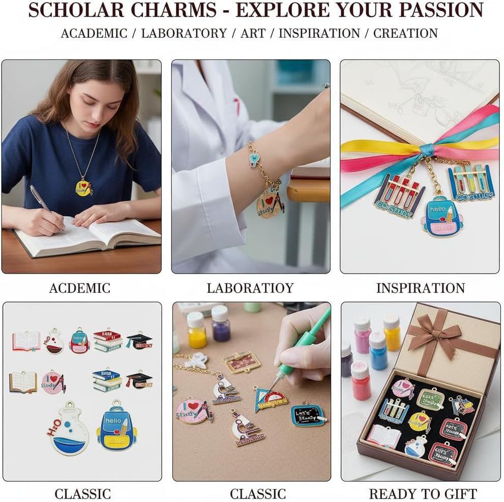 40Pcs/20 Pairs Charms for Jewelry Making Assorted Enamel Charm Pendants for Necklace Earring Bracelet DIY Crafting (Back to School Charms-SN1695) image 5