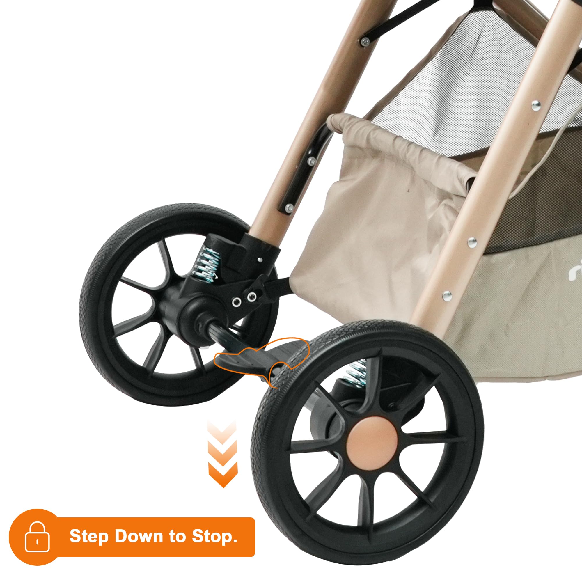 Passeggino 2 in 1 con navicella, compatto, pieghevole, protezione UV (crema