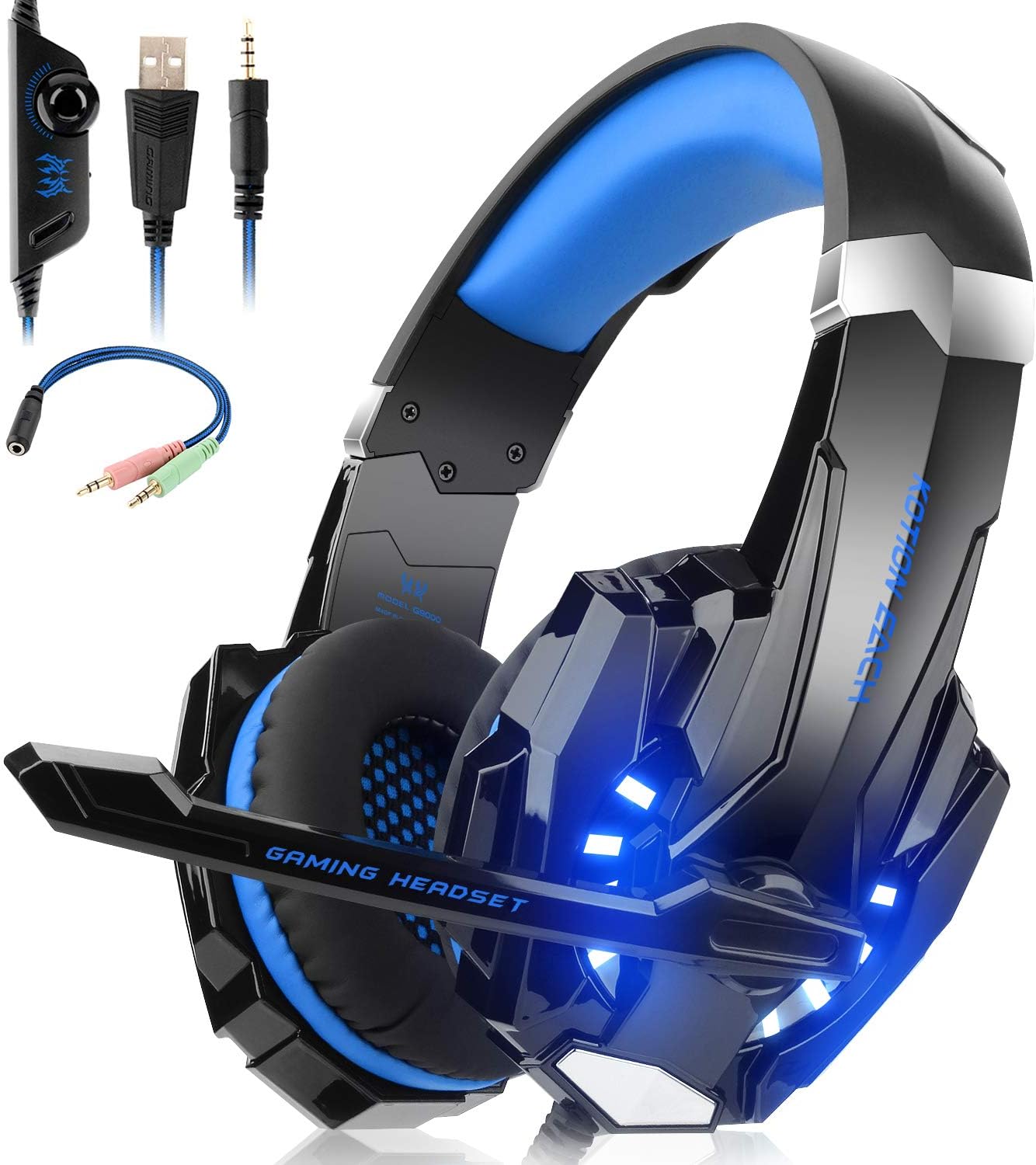 Willnorn Stereo Gaming Headset with Mic for PS4，Xbox One,PC,Mac/Noise Cancelling Wired Over-Ear Headphones with Microphone & Volume Control,3.5mm Jack，LED Lights, Bass Surround(Blue)