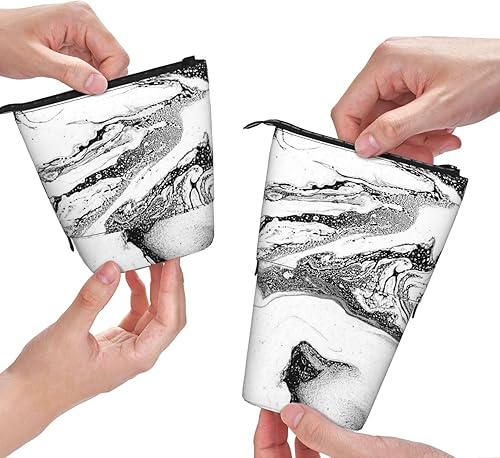 Miniatura 4 de Estuche para lápices de pie, soporte para lápices desplegable, estuche telescópico de mármol blanco y negro para oficina, organizador de pie, bolsa