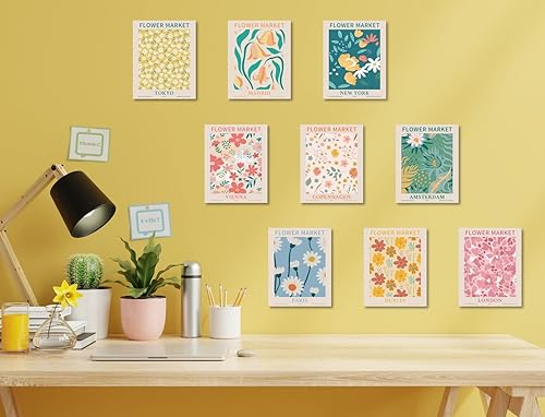 Miniatura 2 de MINI ZOZI Póster de Mercado de Flores, 9 piezas de 8 x 10 pulgadas, estético danés pastel matisse floral, juego de pósteres de moda para decoración