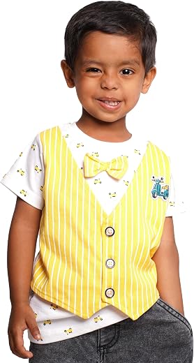 CocoBelle NYC Boys Half Sleeve Printed T-Shirt Polo Neck Solid (3-4 Years) Yellow