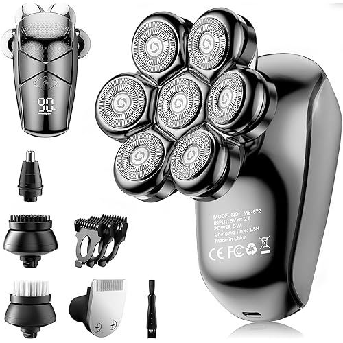 SHPAVVER Head Shavers for Bald Men: 5-in-1 Electric Razor - IPX7 Waterproof Shaving Grooming Kit for Balder - Turbo Speed & Precision Blades (Gray Black)