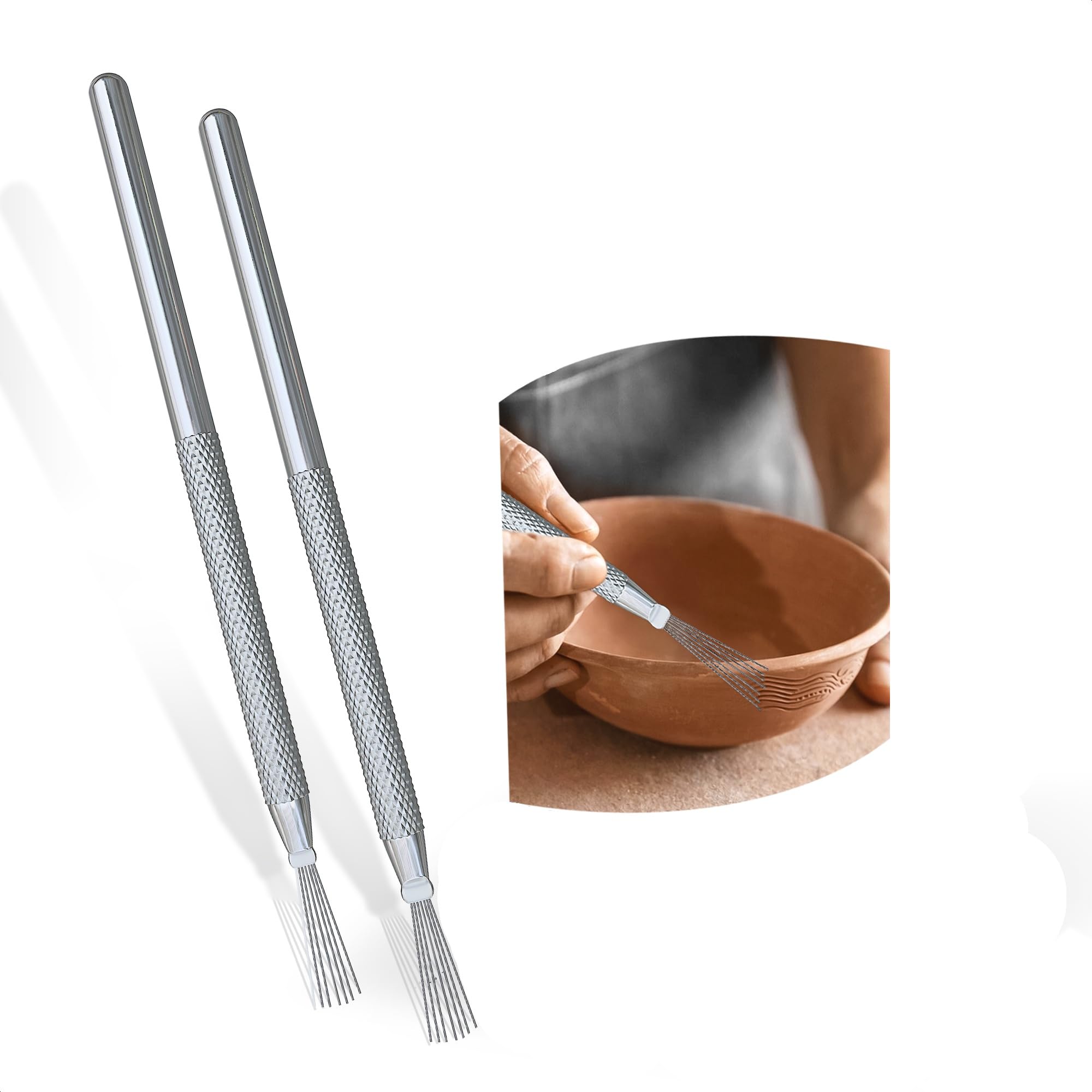 2 Pcs Pottery Scoring Tool – 5.33" Clay Scoring Tool for Carving, Trimming & Molding | Stainless Steel Tips & Sturdy Aluminum Alloy Handles - Designed for Sculpting Clay, Ceramics, and DIY Craft Work