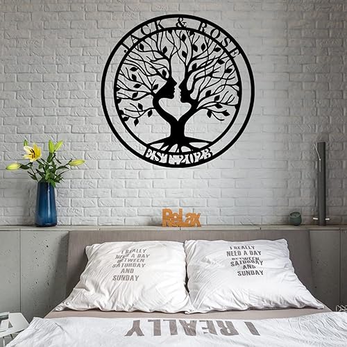 Miniatura 3 de Letrero de metal personalizado del árbol de la vida, letrero con nombre para puerta delantera, decoración de pared, corona, regalo de boda,