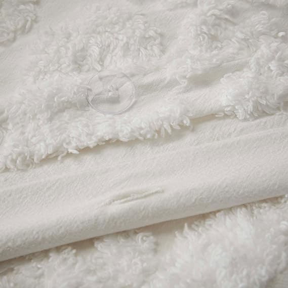 Madison Park Tufted Chenille 100% Cotton Duvet- Modern Luxe All Season Comforter Cover Bed Set with Matching Shams, King/Cal King(104x92), Damask Off White 3 Piece