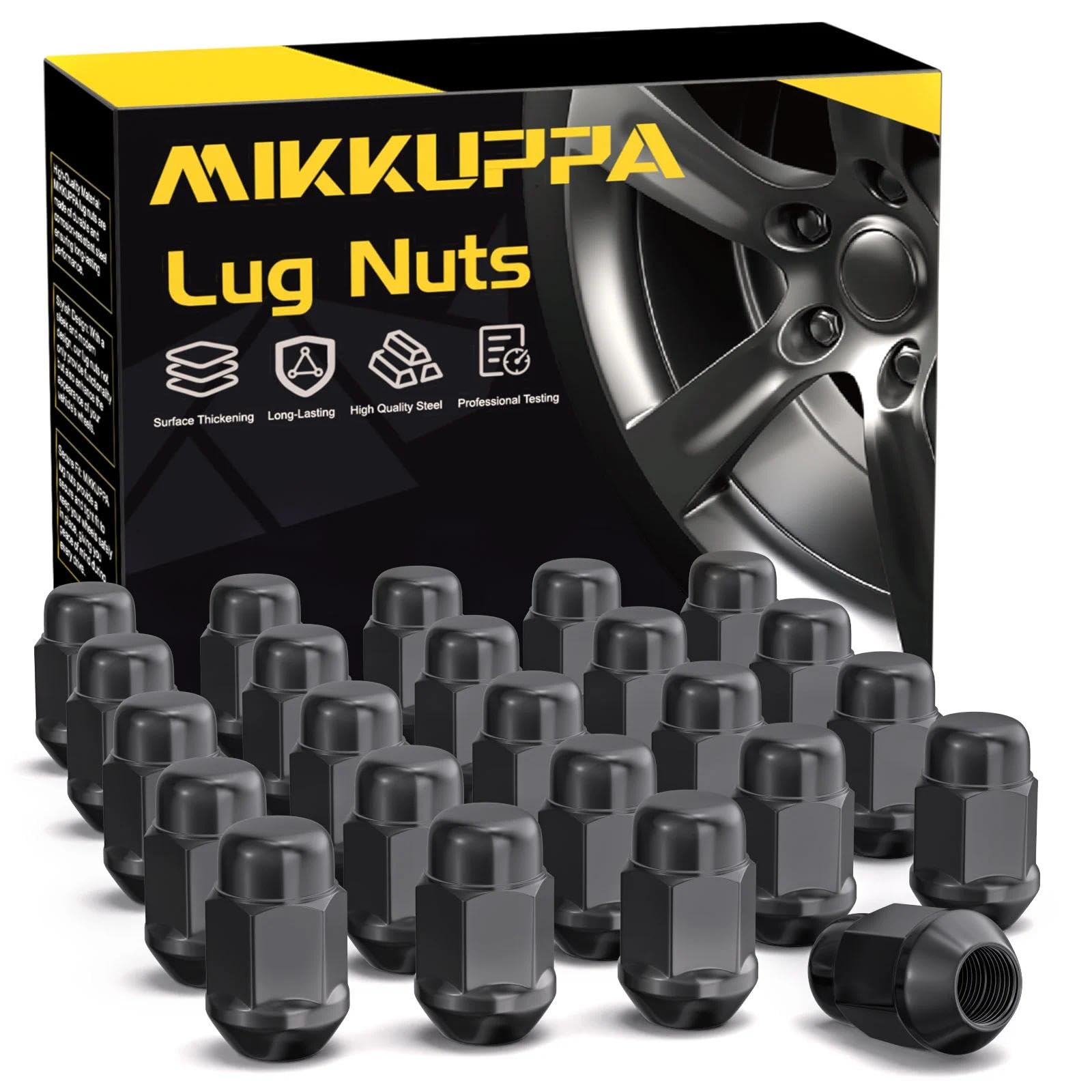 MIKKUPPA M12x1.5 Black Closed End Lug Nuts 24PCS