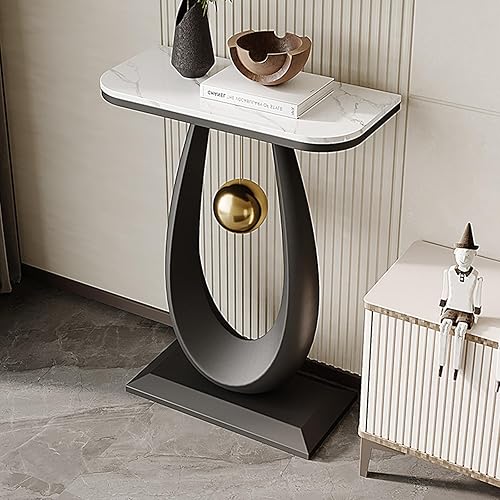 Tavolo consolle da ingresso con piano in marmo, tavolino stretto per piccoli spazi, soggiorno, corridoio, atrio - Bianco E Nero