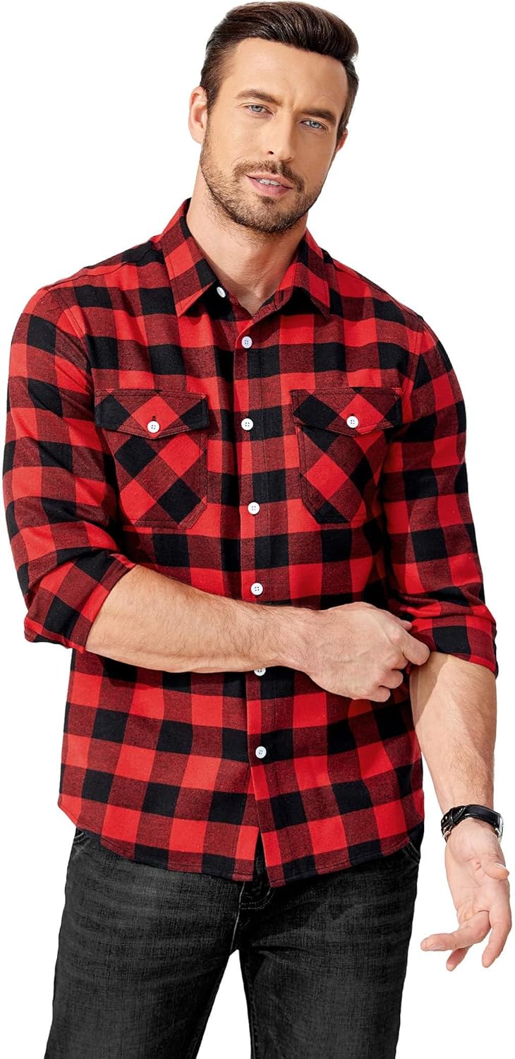 COOFANDY Mens Flannel Shirts Long Sleeve Casual Plaid Button Down Shirt Cotton Shirt Cowboy Work Shirts with Pockets - Image 6