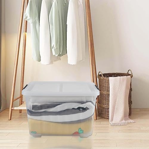 Miniatura 5 de Contenedor de almacenamiento transparente de 50 cuartos de galón con tapas y ruedas, paquete de 4 contenedores de plástico transparente con pestillo