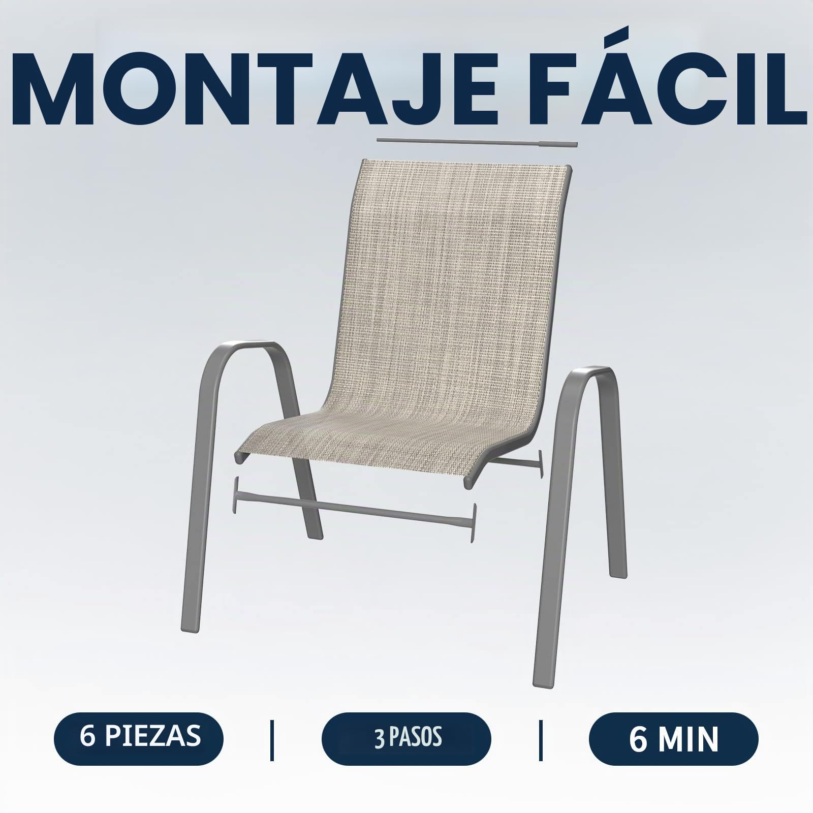 Amopatio Sillas Apilables de Exterior Set 4, Sillas Terraza Metal y Textilene con Brazos y Respaldo Alto, Impermeable, Anticorrosión, Carga 150kg, 72x60x96 cm, Marrón