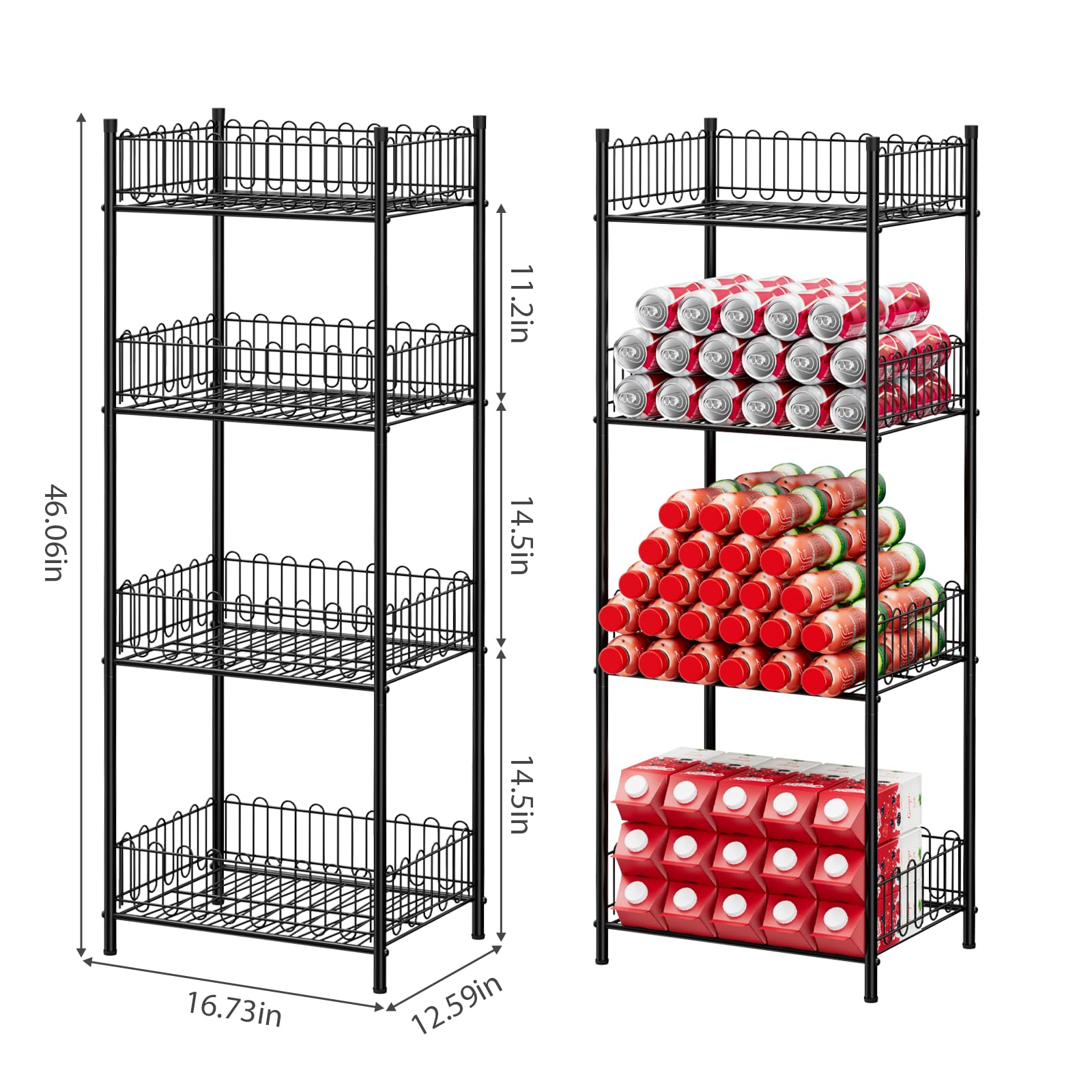 Vrisa Water Bottle Organizer 4 Tiers Free Standing Water Bottle Holder Beverage Soda Can Drink Holder Stand Can Organizer Storage Rack for Pantry Kitchen Food Storage, Black