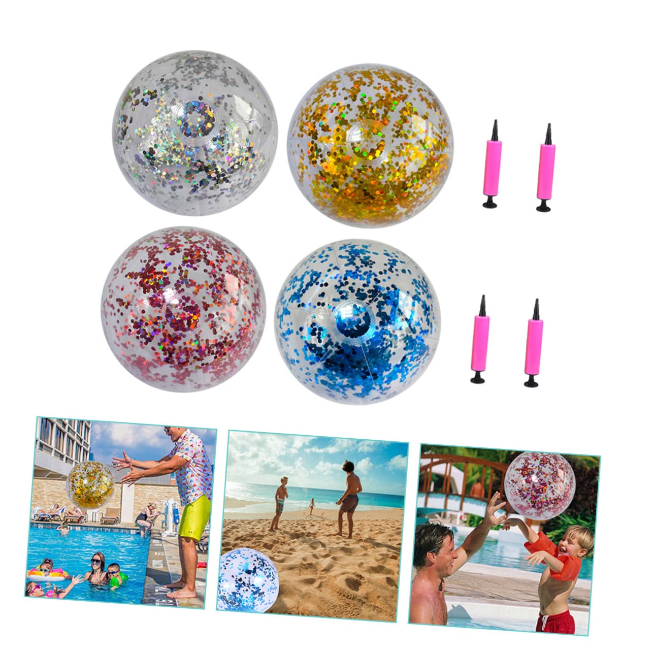 Abaodam 16 Piezas Pelota De Playa con Lentejuelas Bolas De Brillo De Lentejuelas Pelota De Playa Inflable Piscina Inflable para Niños Inflables De Polivinilo