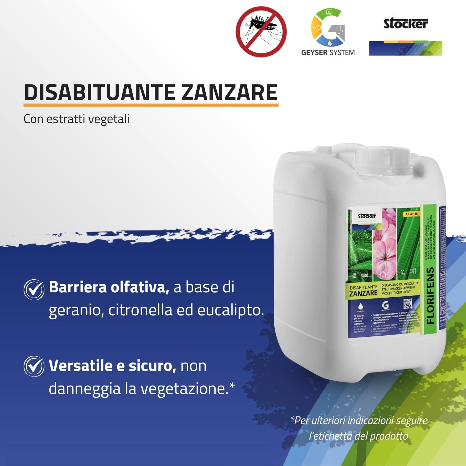 STOCKER - Kit Geyser Pro Completo 41502 - Sistema Antizanzare Automatico WiFi 240W 12 Bar, Copertura fino a 970 m² Estendibile a 3600 m², 125 m Tubo, 10 L Liquidi, Alimentazione 220V