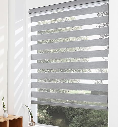 Flamax Persianas enrollables de cebra inalámbricas de doble capa persianas de cebra inalámbricas para ventanas persianas de ventana persianas