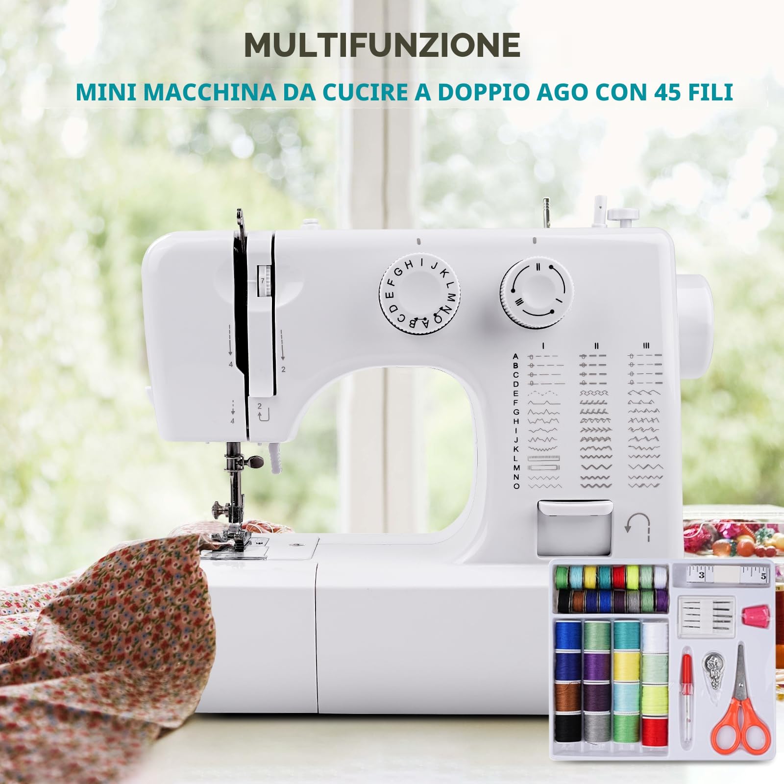 818 Macchina da cucire Mini per la casa, macchina da cucire elettrica a 45 punti con kit di cucito da 42 pezzi per bambini, adulti e principianti