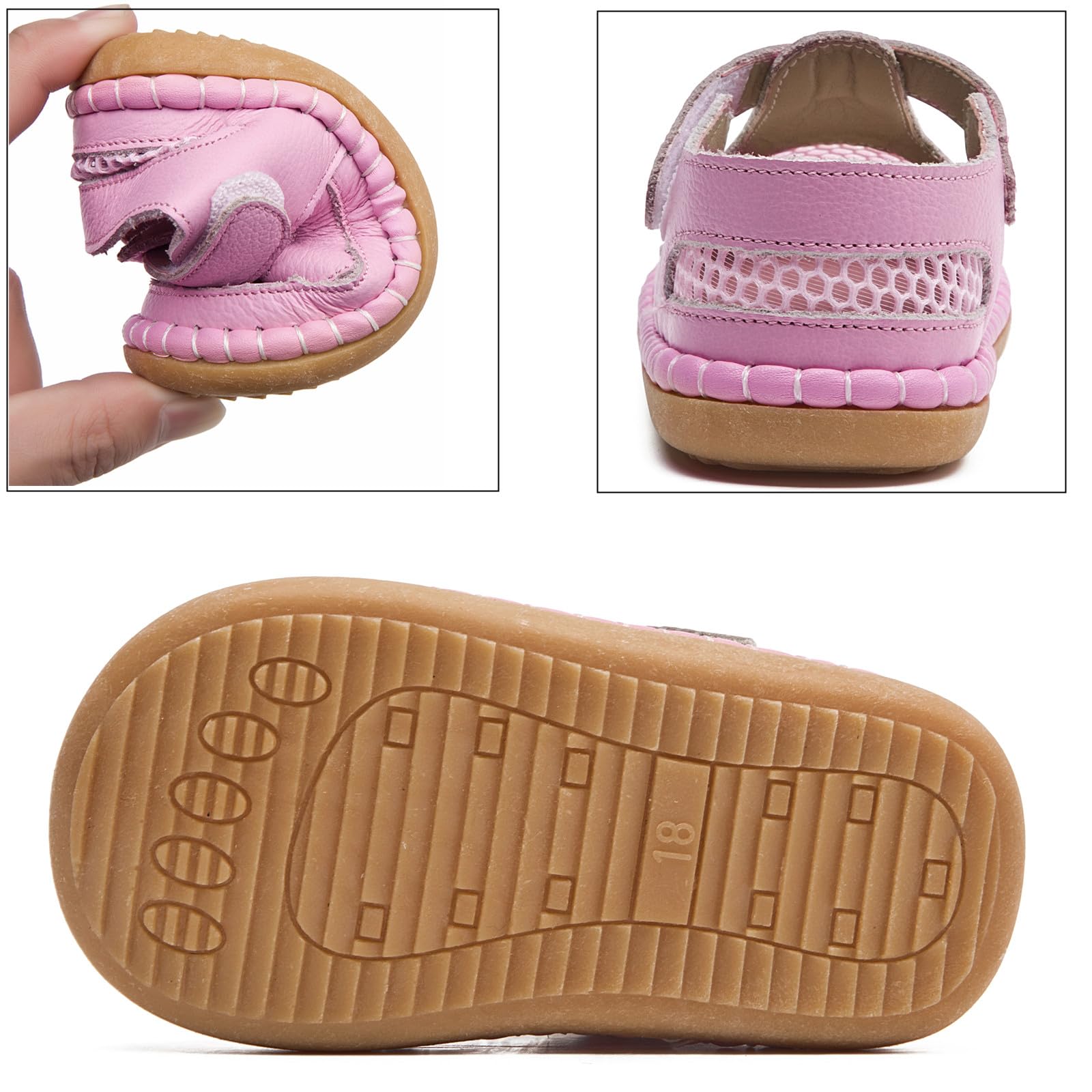 DADAWEN Boy's Girl's Leather Closed Toe Summer Athletic Sandals Baby Toddler Lightweight Non-Slip Soft Sole Outdoor Walking Shoes Pink US Size 4 Toddler