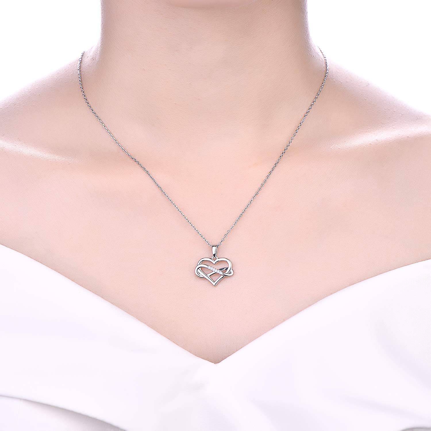 JO WISDOM Damen Kette Unendliches Herz Silber 925,Halskette Anhänger mit 3A Zirkonia,Schmuck für Frauen