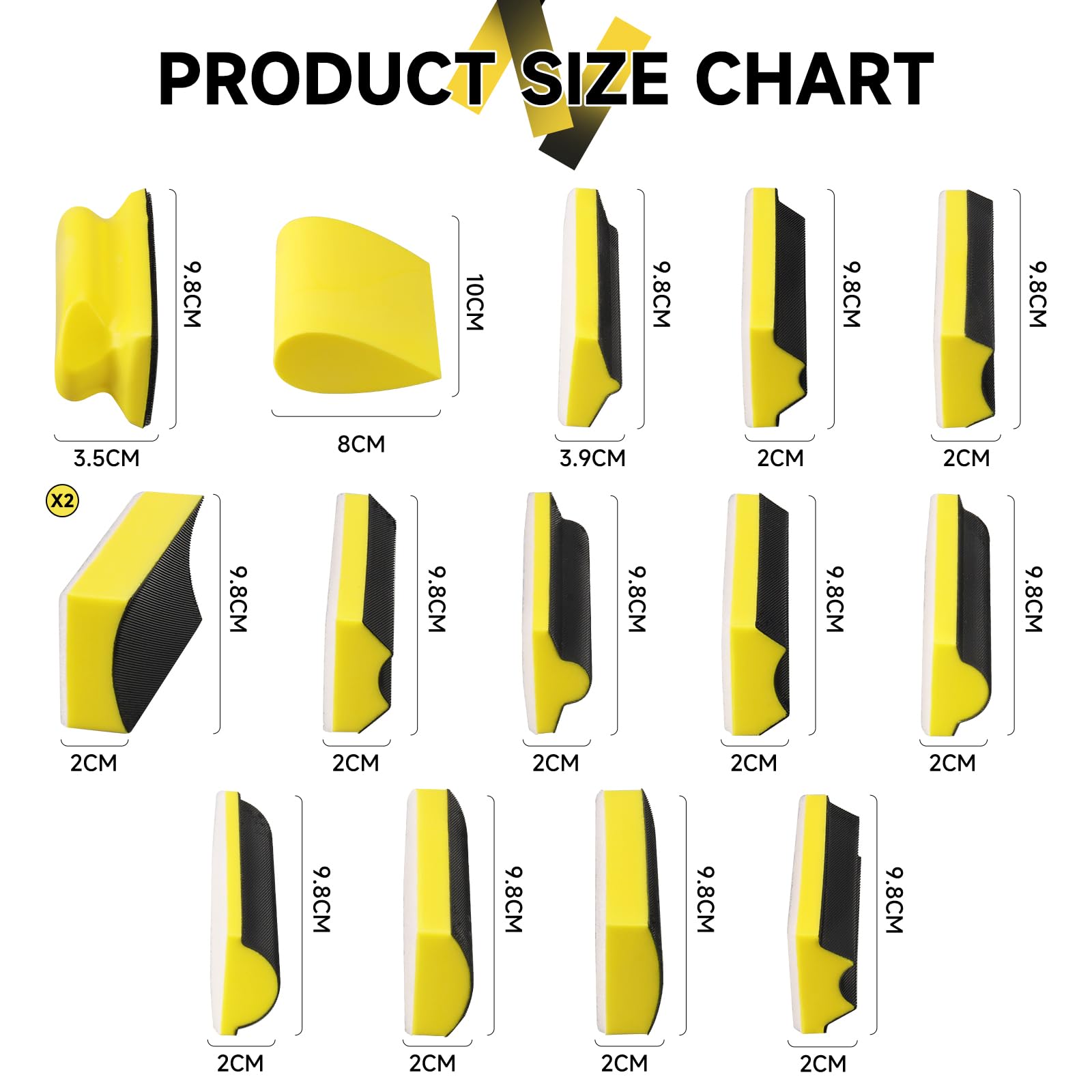 STEBRUAM Handschleifblock -Set mit konturiertem Profil, mit Klettverschluss, 100mm Schleifklotz Klett austauschbare verschiedene Formen, Formen für Holzbearbeitung, Möbel (16-teiliges)