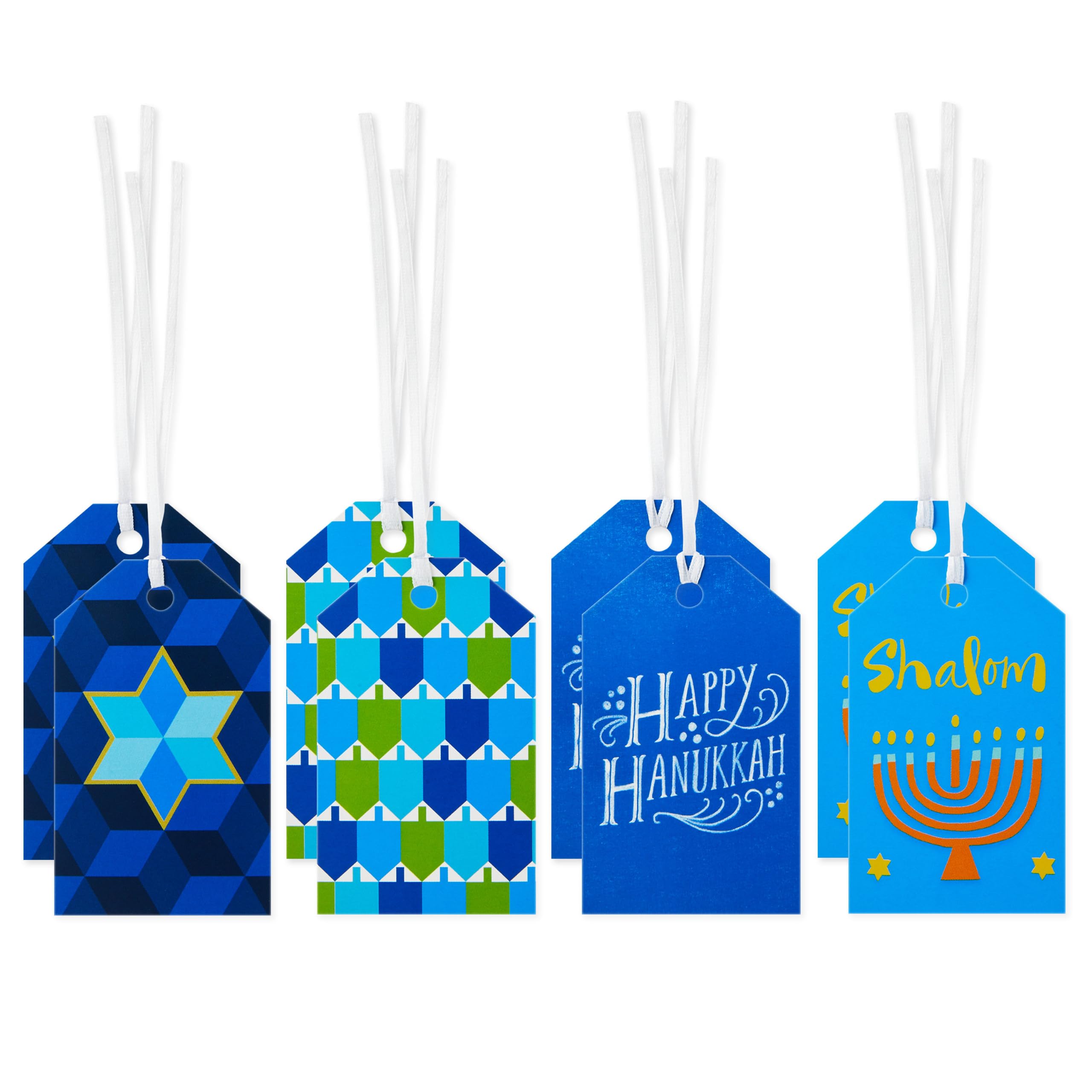 Hallmark Baum des Lebens Hanukkah Geschenkanhänger mit Band, Aufkleber-Siegeln, und Mini-Notizkarten (Davidstern, Menora, Dreidel, Blau, Gold, Orange) für Geschenktüten und verpackte Geschenke