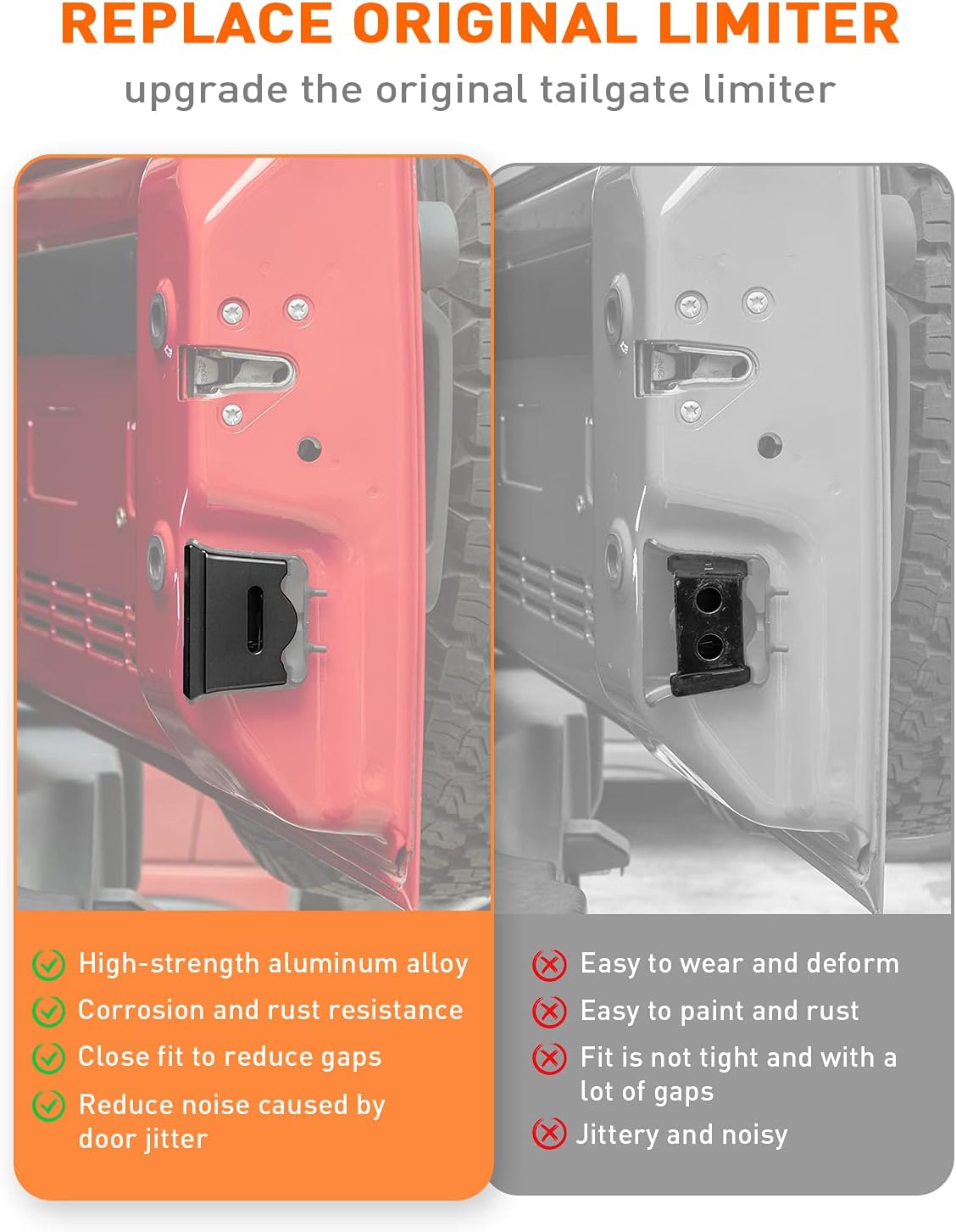 Savadicar TL01 Tailgate Limiter, Aluminum Alloy Rear Trunk Door Latch, Tail Gate Stopper for 2007-2018 Jeep Wrangler JK JKU 2-Door & 4 Door, Tailgate Replacement Accessories, Black, 1 PCs