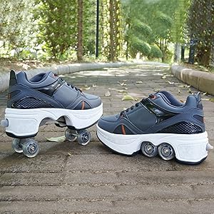MLyzhe ローラー 自動 デュアルスケート カジュアル 変形ローローラー 4輪靴 2列 スポーツトレーナー 男の子 女の子 ホイールシューズ (ホワイト~ブルー 41 : Mlyzhe ローラースケートシューズ パルクール デュアル