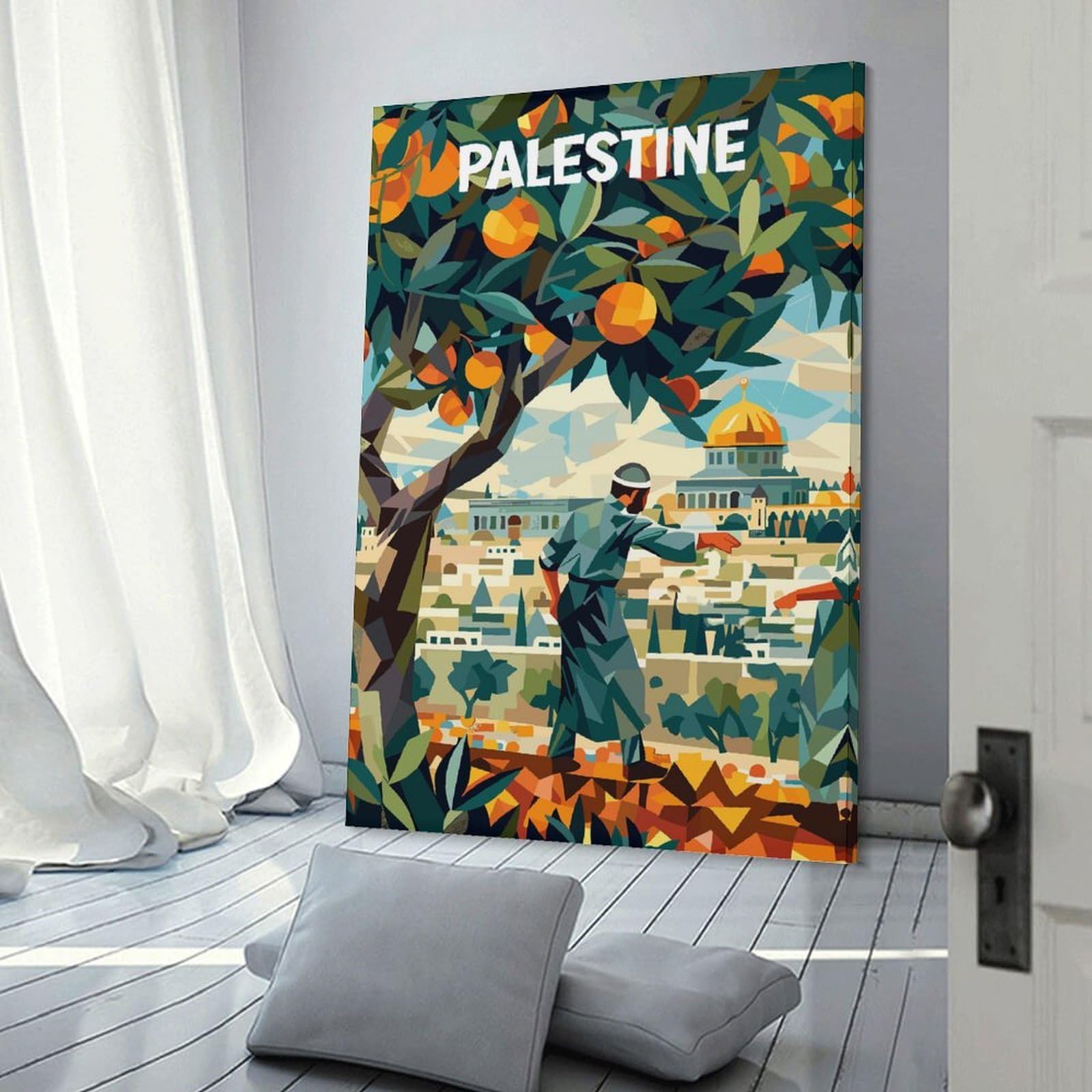 Junmoney Frame-Style-5 Palestine Oranges Cubism Canvas Wall Decor, 16X24inch(40X60cm), For Flats, Guest Rooms Or Compact Rooms, Decorative Canvas Decor For Home Updates
