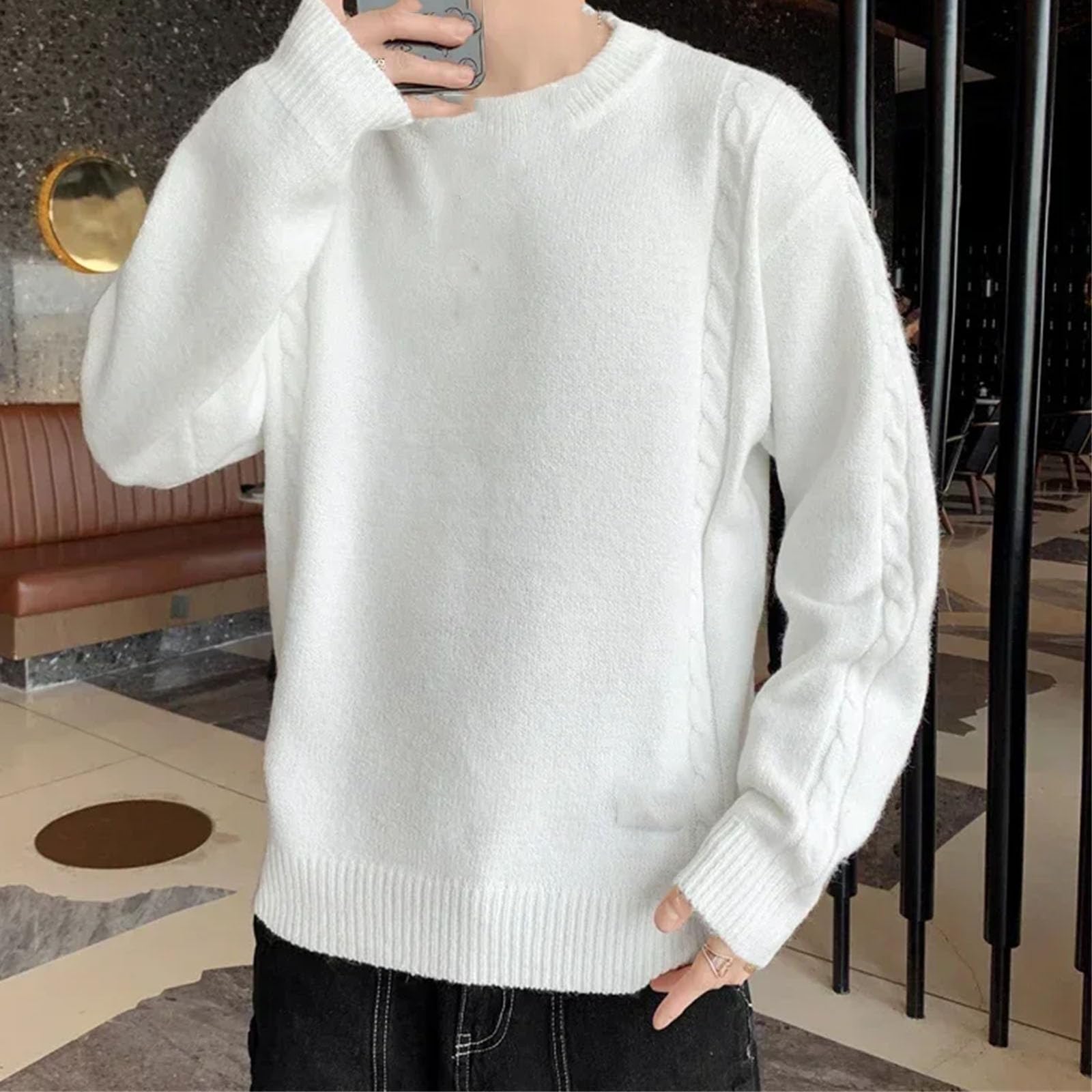 Maglione giallo Uomini Inverno Solido Maglioni di Lana Slim Fit Uomo Streetwear O-Collo Maglione Lavorato A Maglia Retrò Pullover per Gli Uomini