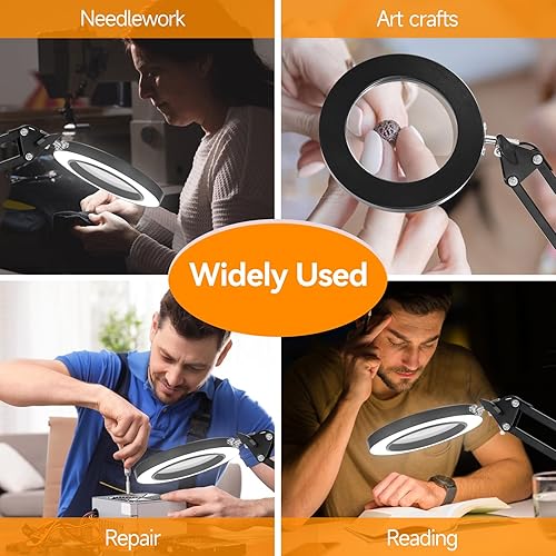 Miniatura 6 de Lupa con luz y soporte, lupa iluminada LAKIX 10X con 72 luces LED, 3 modos de color lupa iluminada y brazo ajustable para lectura, manualidades,