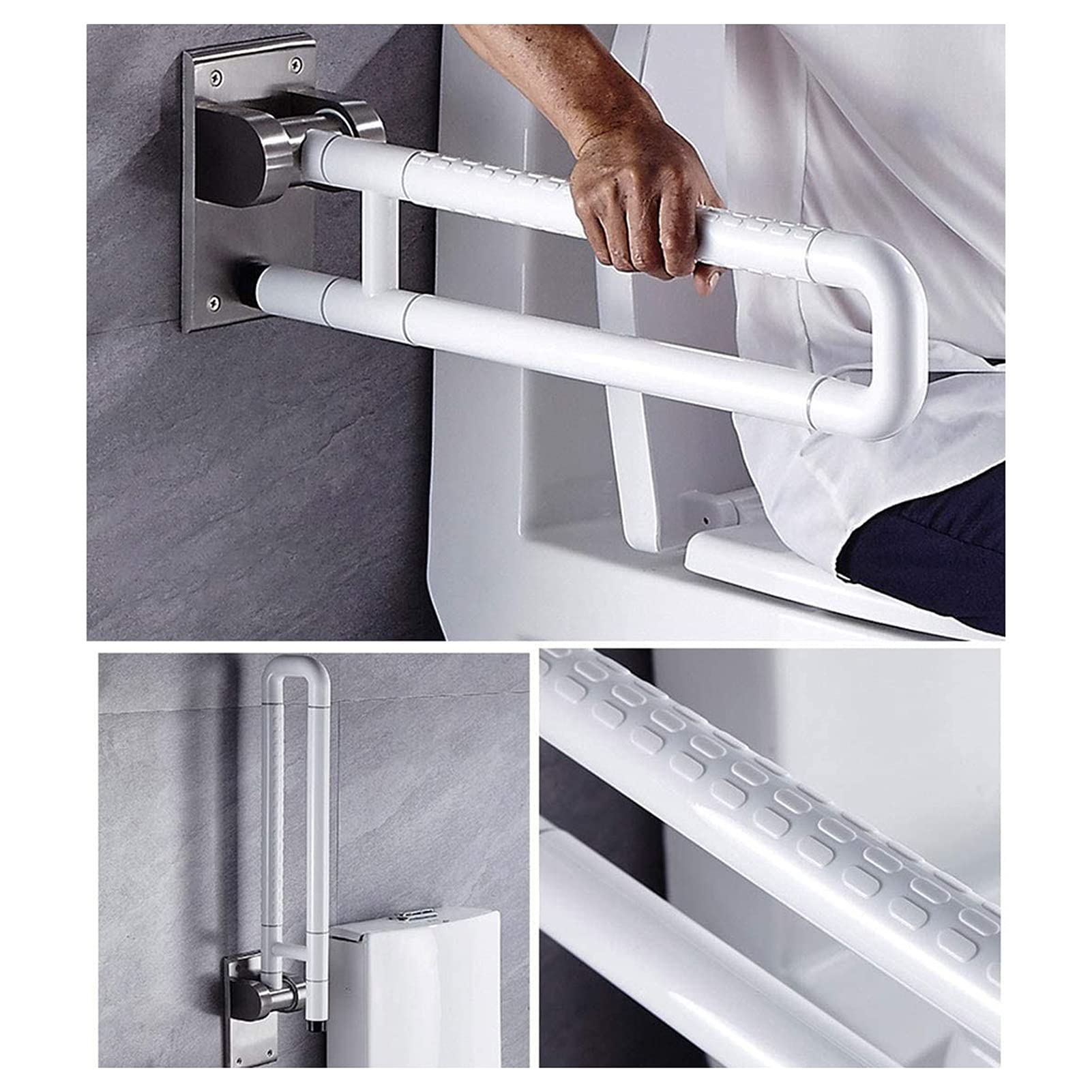 Maniglioni di Sicurezza per Bagno, corrimano Pieghevole di Sicurezza per Anziani in Acciaio Inossidabile Antiscivolo per disabili (Bianco)