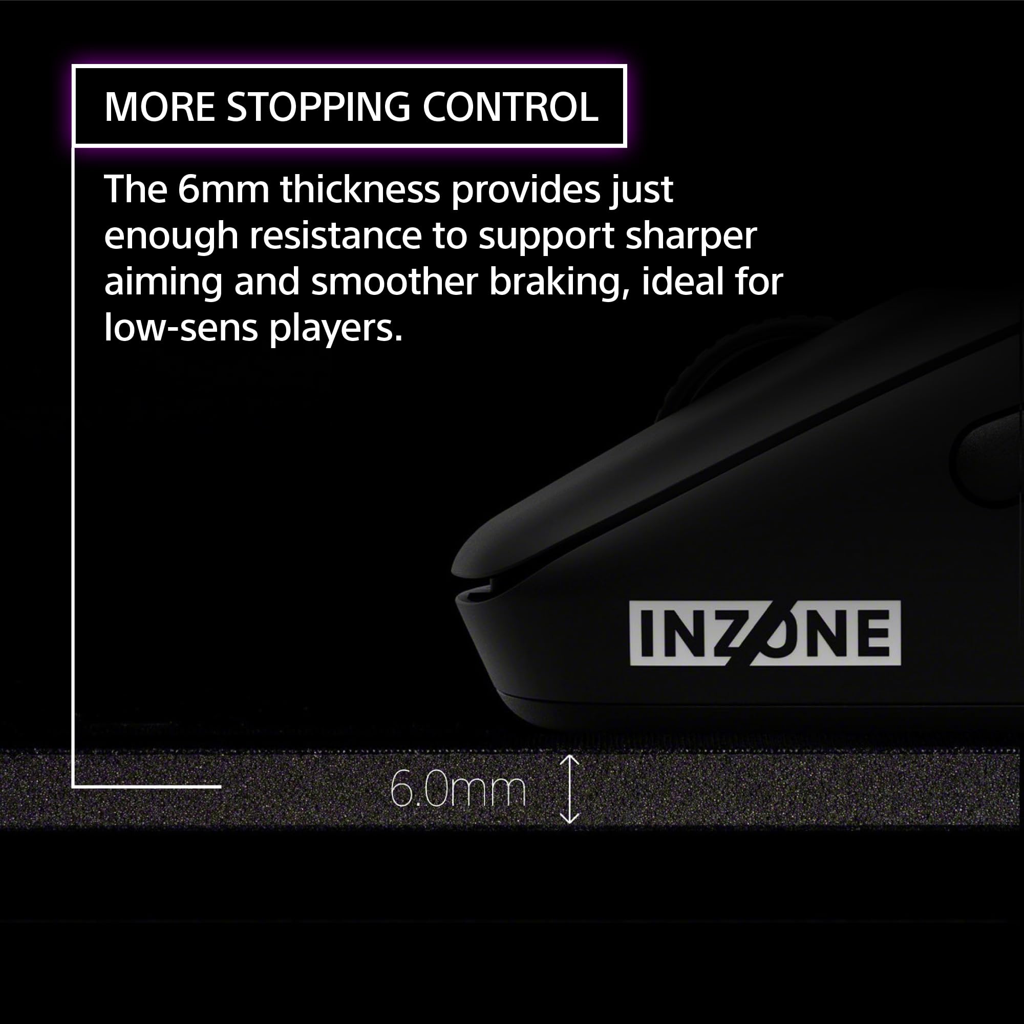 Sony INZONE Mat-F - Tappetino per mouse da gioco in tessuto di grandi dimensioni, cuscino spesso 6 mm, ad alto attrito, 480 x 400 mm, bordo cucito, base in gomma antiscivolo SlimFlex, sviluppato con