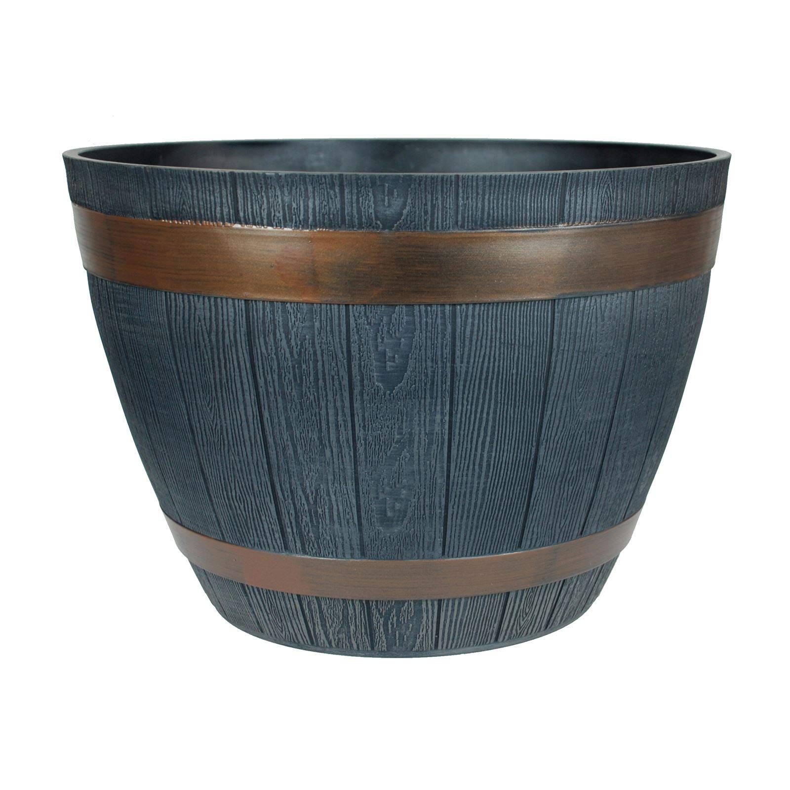 simpa Rustic Style Dark Grey Plastic Half Barrel Cask Planters 38cm Diameter - Single Pot - Indoor & Outdoor Flower/Plant Pot.