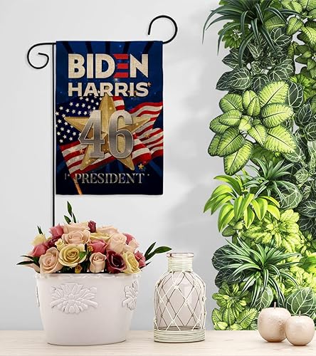 Miniatura 9 de Juego de banderas de jardín de arpillera con bandera de Biden Harris 46 para colgar en la pared, diseño patriótico, para el presidente demócrata