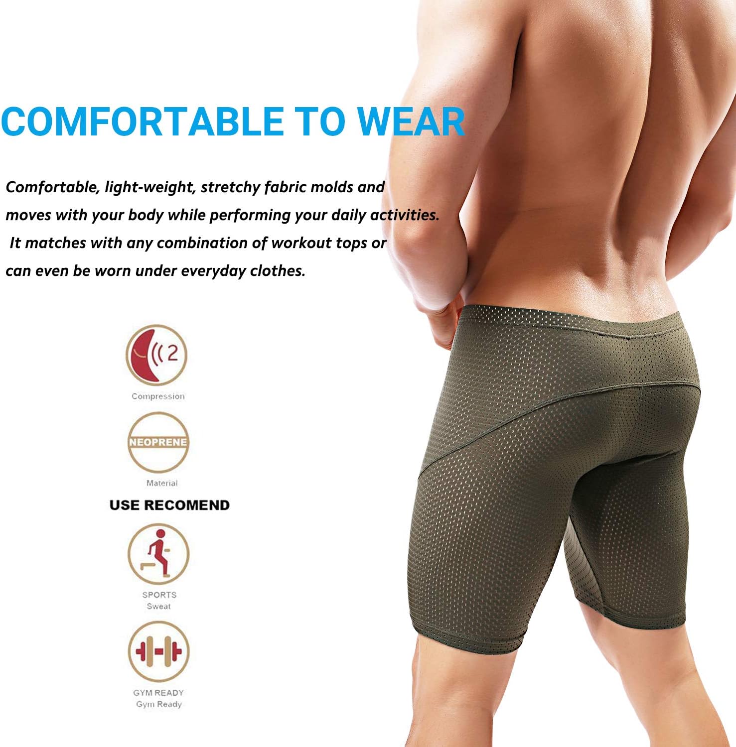 MIZOK Men's Tight Yoga Mesh Training Bodybuilding Gym Workout Shorts Jammer Swimsuit - Image 4