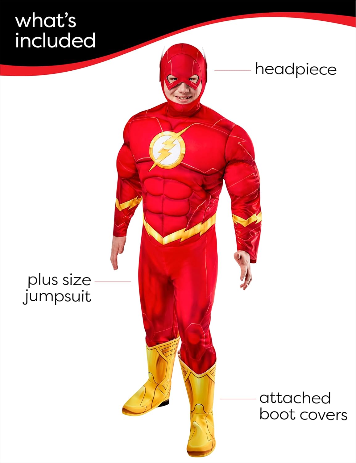 Rubies Men's Deluxe The Flash Costume Padded Jumpsuit and Headpiece - Image 2