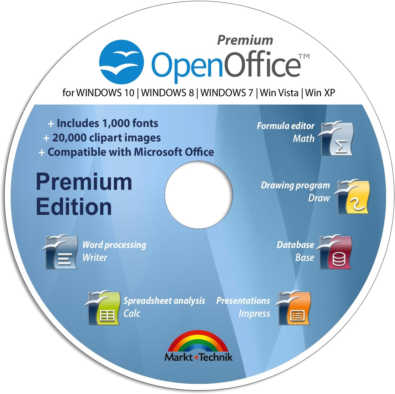 OpenOffice Premium Edition for Windows 10-8-7-Vista-XP | PC Software and 1.000 New Fonts and 20.000 ClipArts | Alternative to Office | Compatible with Word, Excel and PowerPoint