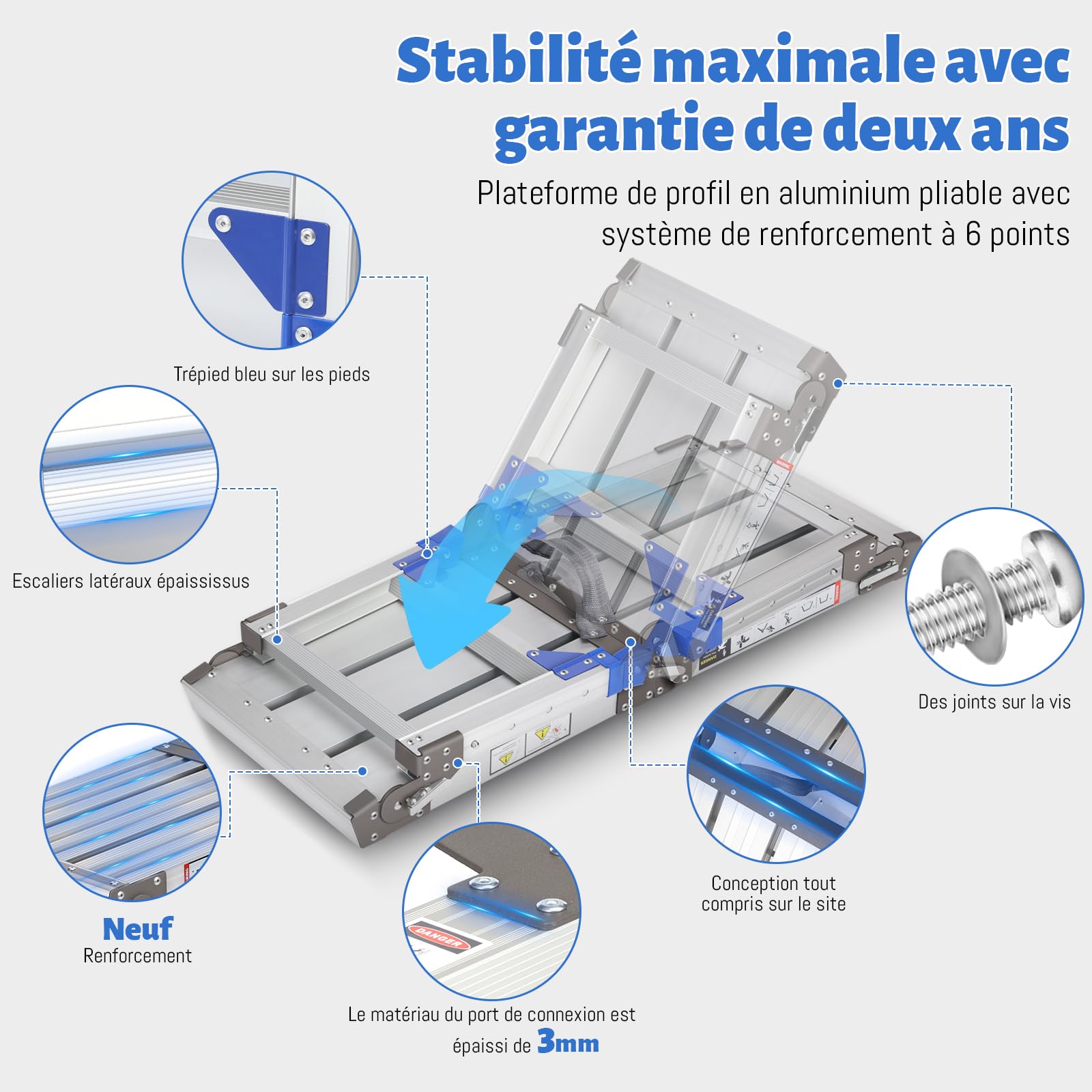 Plateforme de Travail en Aluminium améliorée Pliable jusqu'à 362 kg - Plateforme de Travail réglable en Aluminium - avec serrures de sécurité