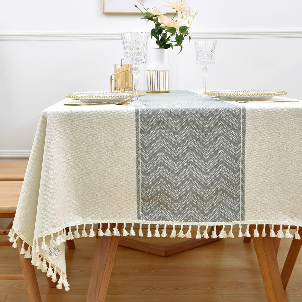 Yofori Cotton Linen Tablecloth Washable Table Cloth Square Dining Table Cover for Kitchen Indoor Outdoor (White, 135 x 135 cm)