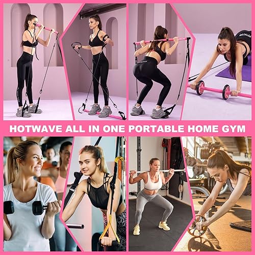 Miniatura 2 de HOTWAVE Pilates Bar Kit with Resistance Bands, Exercise Bar with AB Roller,Yoga Stretching Squat,at Home Workout Equipment