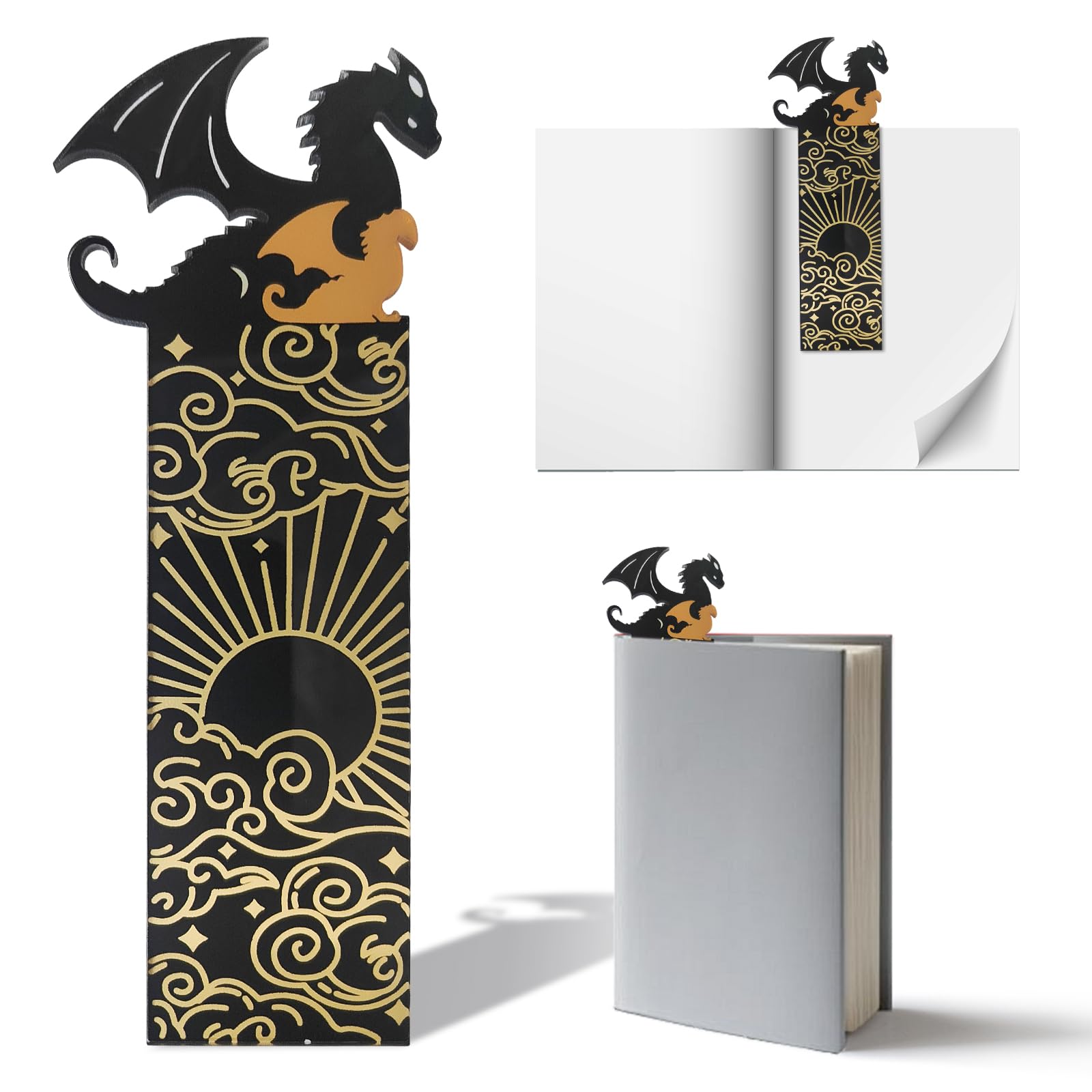 Ristyur Marcadores Lectura Dragón - Marcadores Dragones Negros Y Dorados - Marcapáginas Gótico Vintage - Marcapáginas Genial Doble Cara - Accesorios Libro Decoración Para Amantes Los Libros