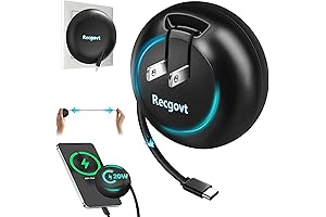 Retractable Phone Charger with Wall Outlet, Fast Charger, 3000mAh Battery (60% Coverage)