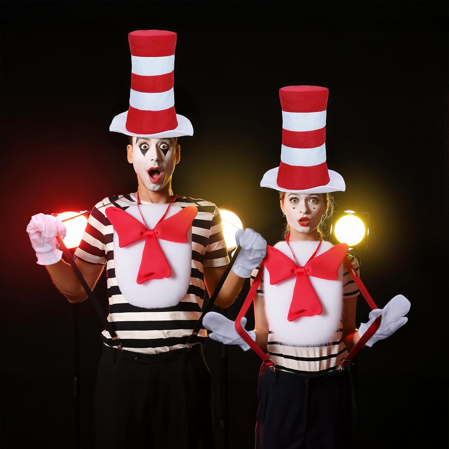 Mototo 1 Set Cat Hat in Costume Kit Red White Striped Top Hat with Furry Red Bow Tie White Gloves for Adult Scarecrow Cosplay Halloween Theme Party Book Character Day Dress Up - Image 7