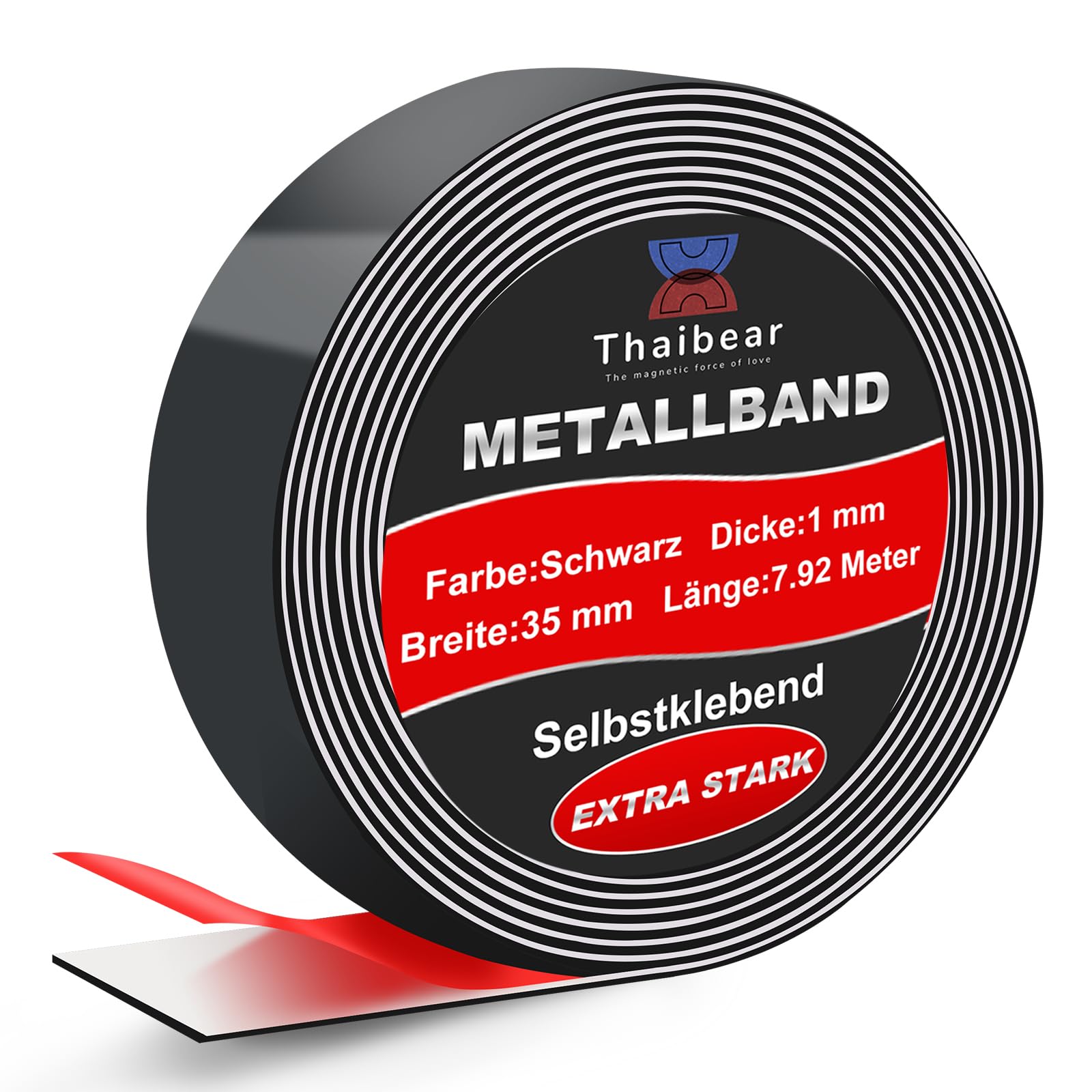 Thaibear® Nastro metallico autoadesivo, ideale per magneti (7,92 m, nero) | T-onies®, striscia metallica autoadesiva, con adesivo in schiuma e nastro di ferro, per figure e scaffali, nastro magnetico