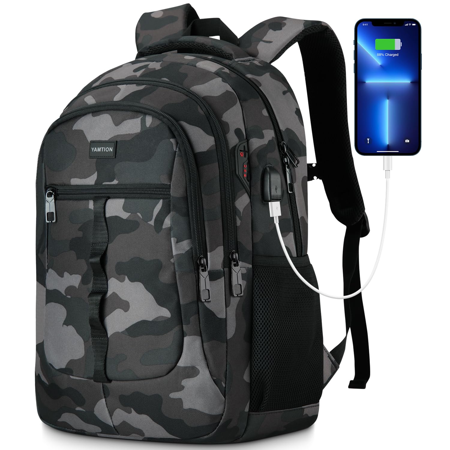 YAMTION Mochila Escolar Hombre,17.3 Pulgadas Mochila Juvenil Mochila Portatil para Adolescente Estudiante Universidad Instituto Oficina Trabajo